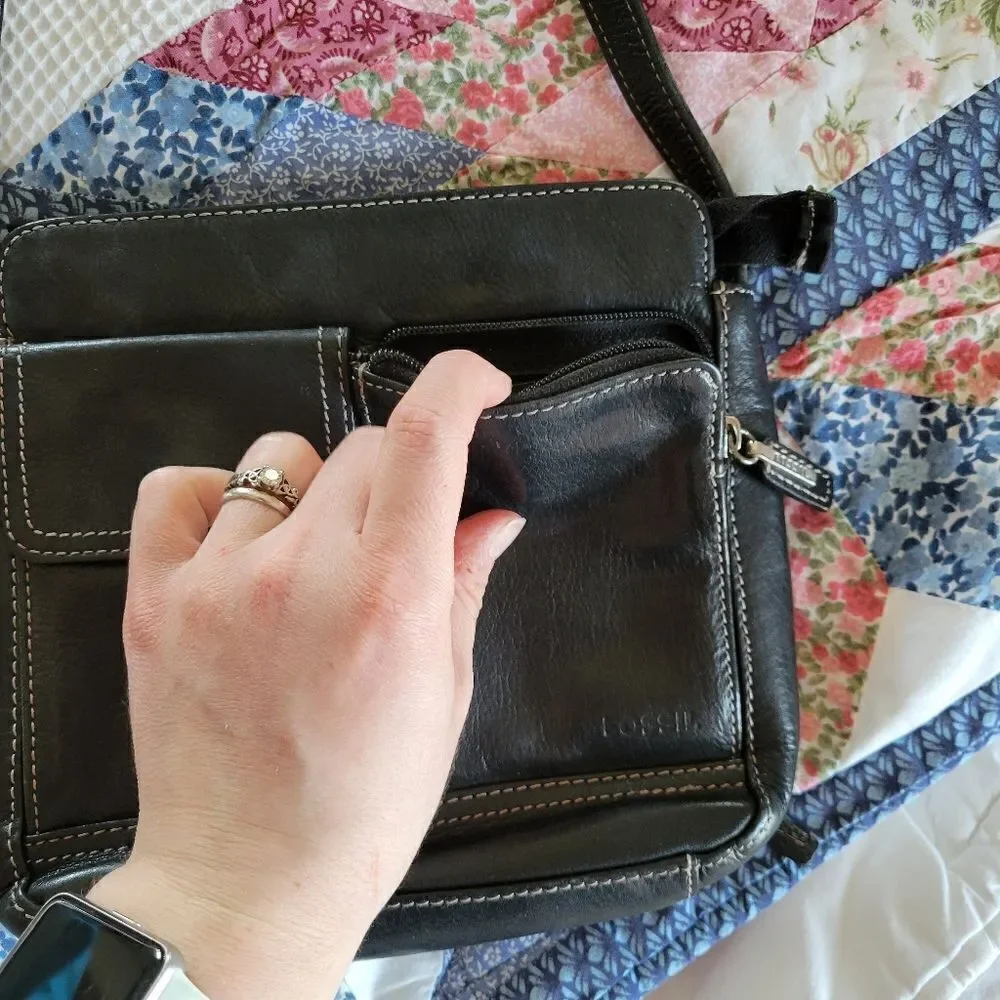 Fossil Black Leather Crossbody Bag